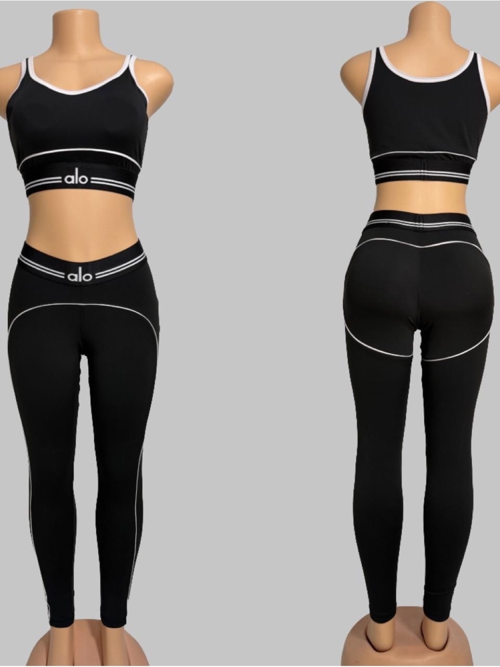 ALO Yoga Black Leggings with White Contrast Piping